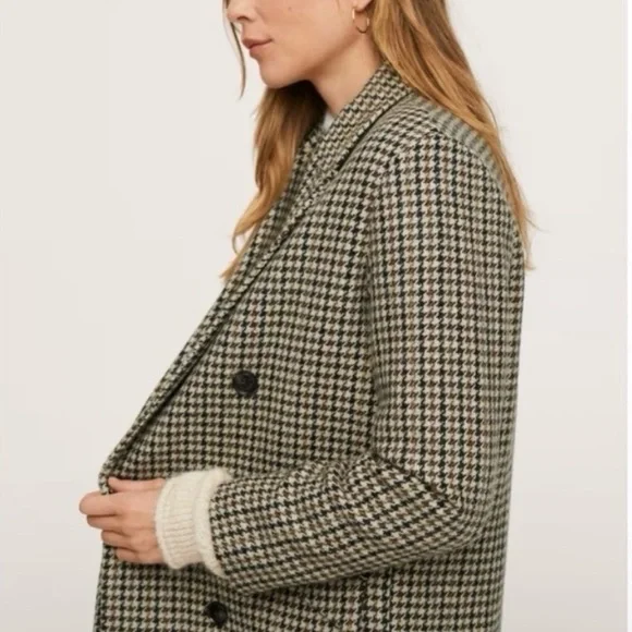 MANGO Houndstooth Wool Blend Coat Oversized Size XS - Picture 3 of 6
